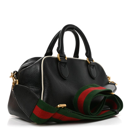 Gucci X ADIDAS Textured Dollar Calfskin Web Trefoil Logo Embossed Mini Bowling Bag Black Off White 2 of 9