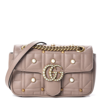Gucci Calfskin Matelasse Studded Mini Pearly GG Marmont Shoulder Bag Porcelain Rose 1 of 13