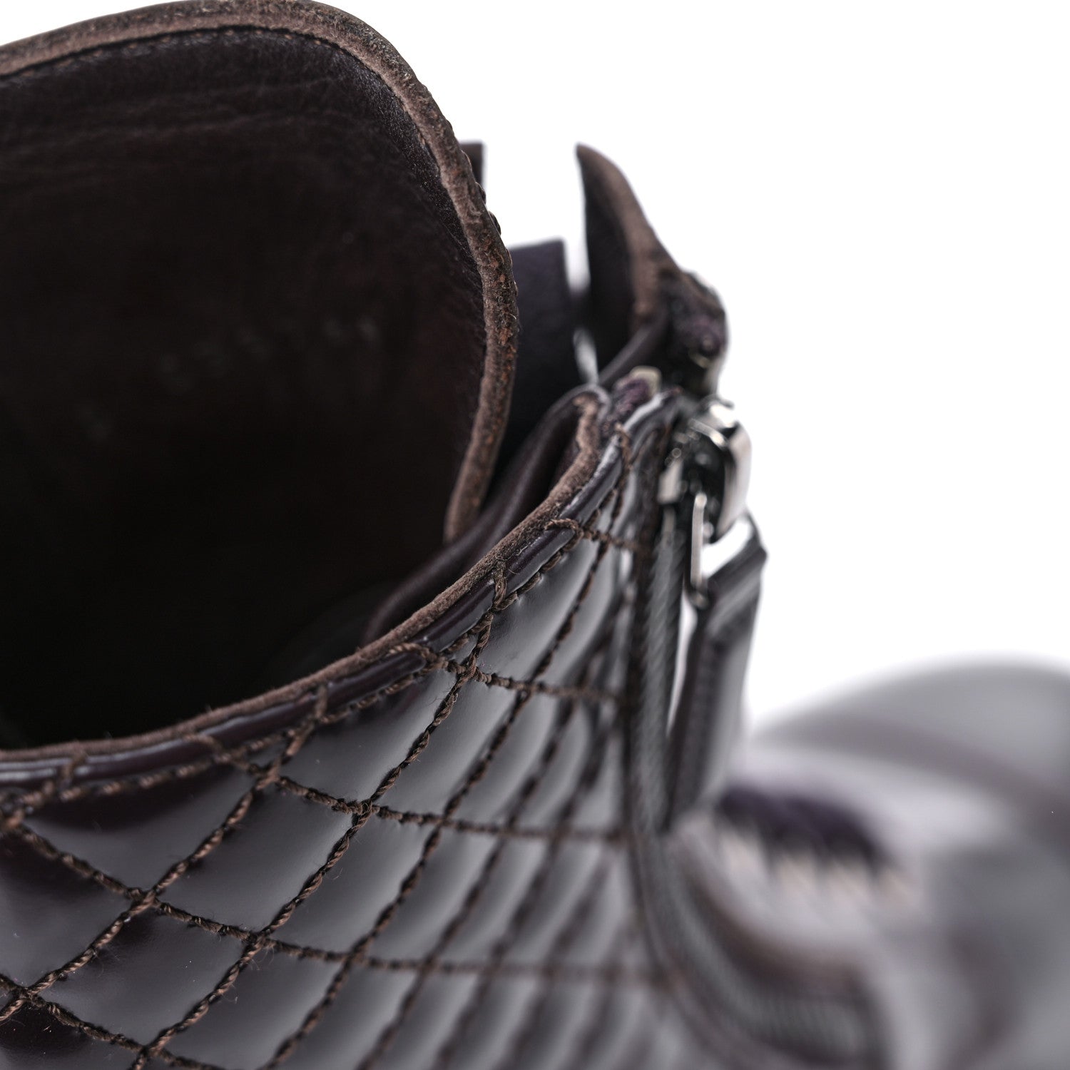 Chanel Glazed Calfskin Quilted Lace Up Combat Boots 37.5 Brown 15 of 15