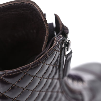 Chanel Glazed Calfskin Quilted Lace Up Combat Boots 37.5 Brown 15 of 15