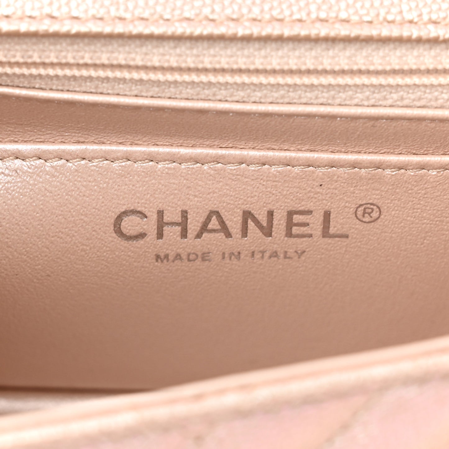 Iridescent Caviar Chevron Quilted Mini Rectangular Flap Light Gold