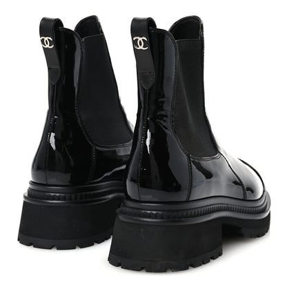 Chanel Patent Calfskin Ankle Boots 38 Black 5 of 10