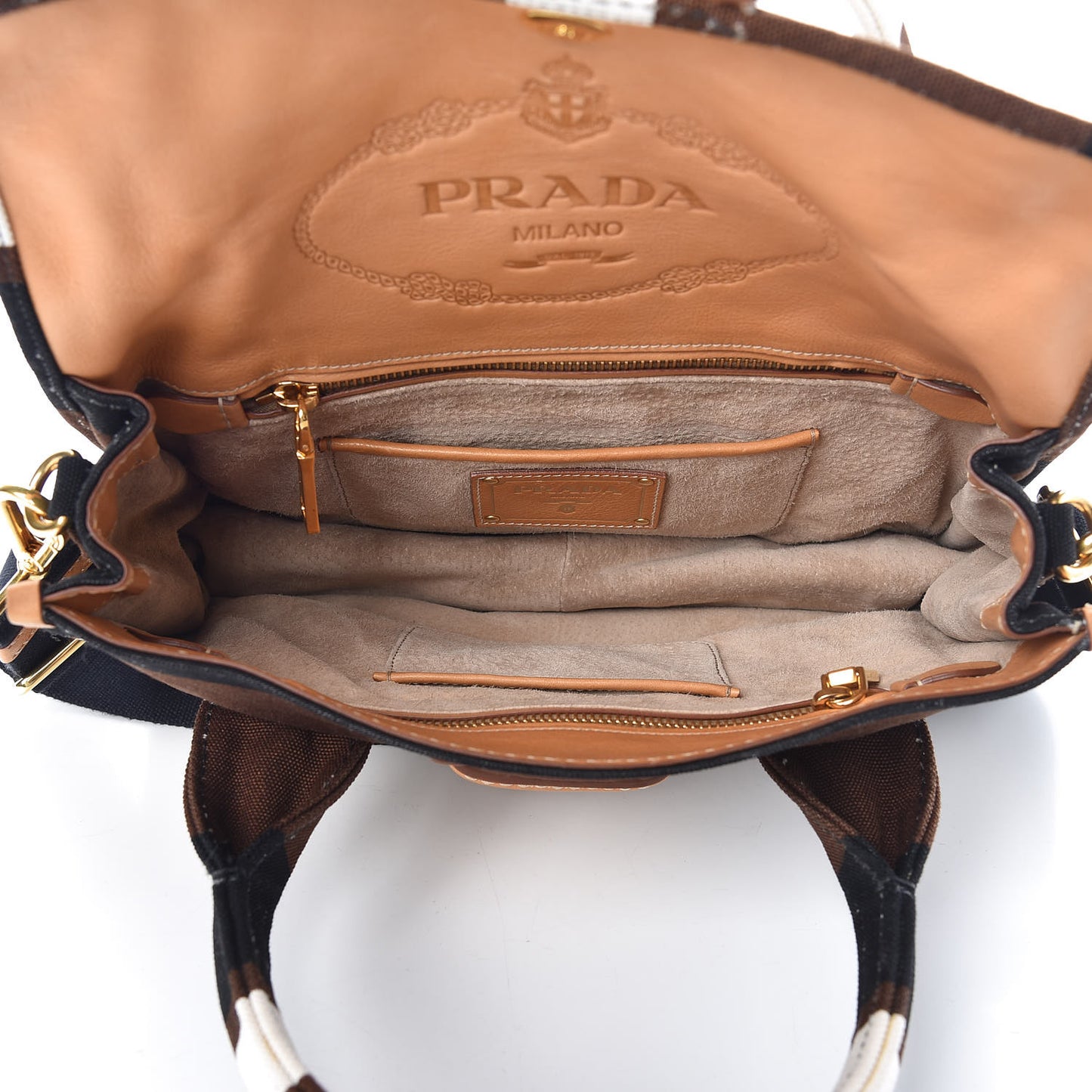 Canvas Canapa Righe Striped Top Handle Satchel Tabacco