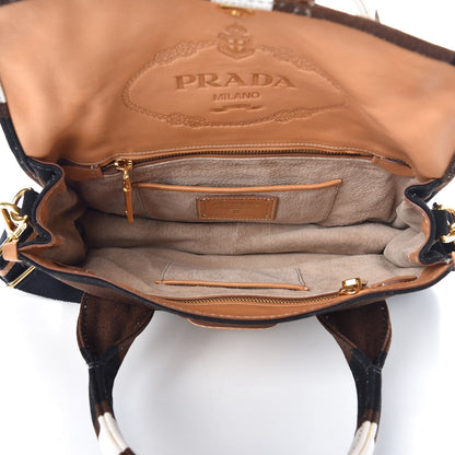 Prada Canvas Canapa Righe Striped Top Handle Satchel Tabacco 5 of 11