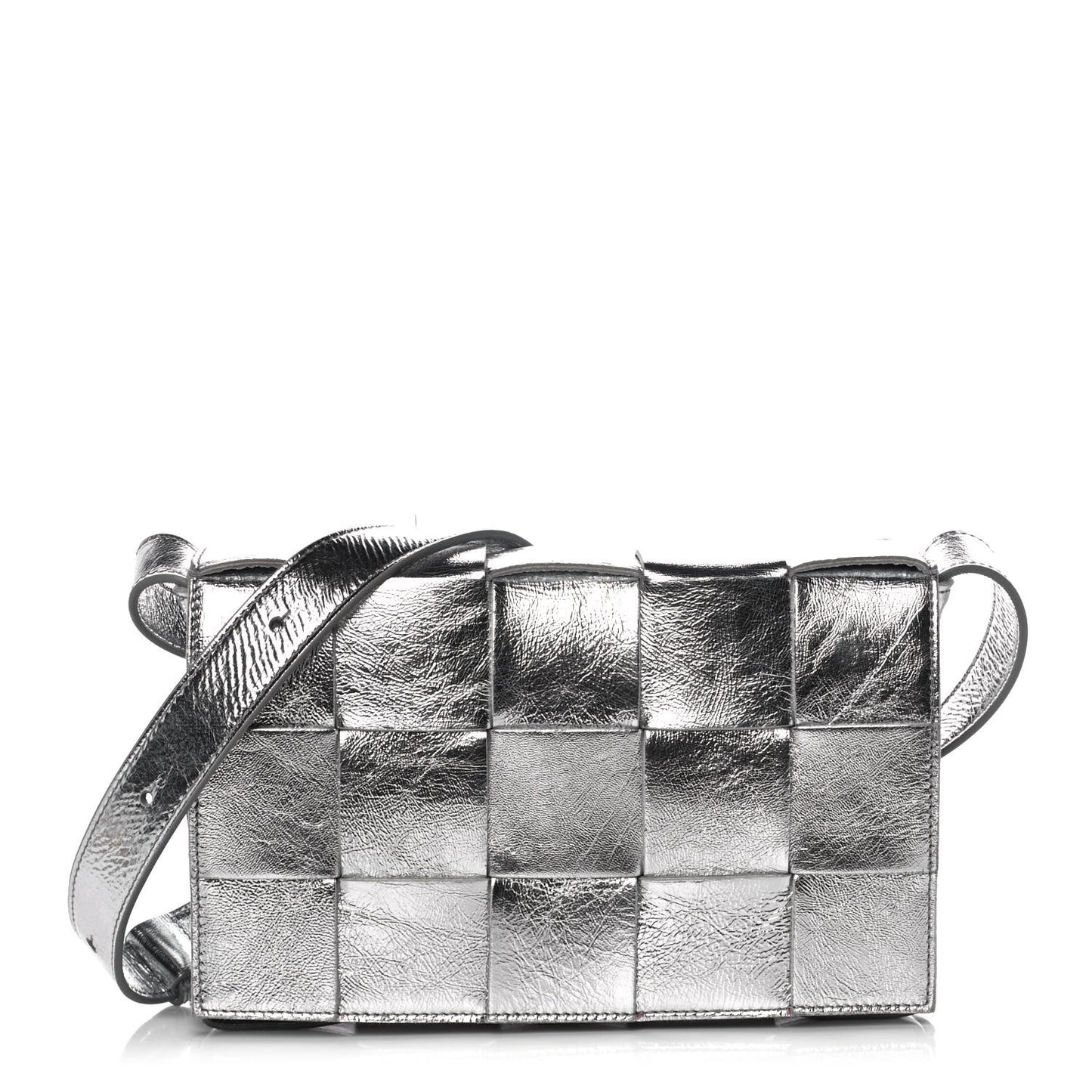 Metallic Lambskin Maxi Intrecciato Cassette Crossbody Bag Silver