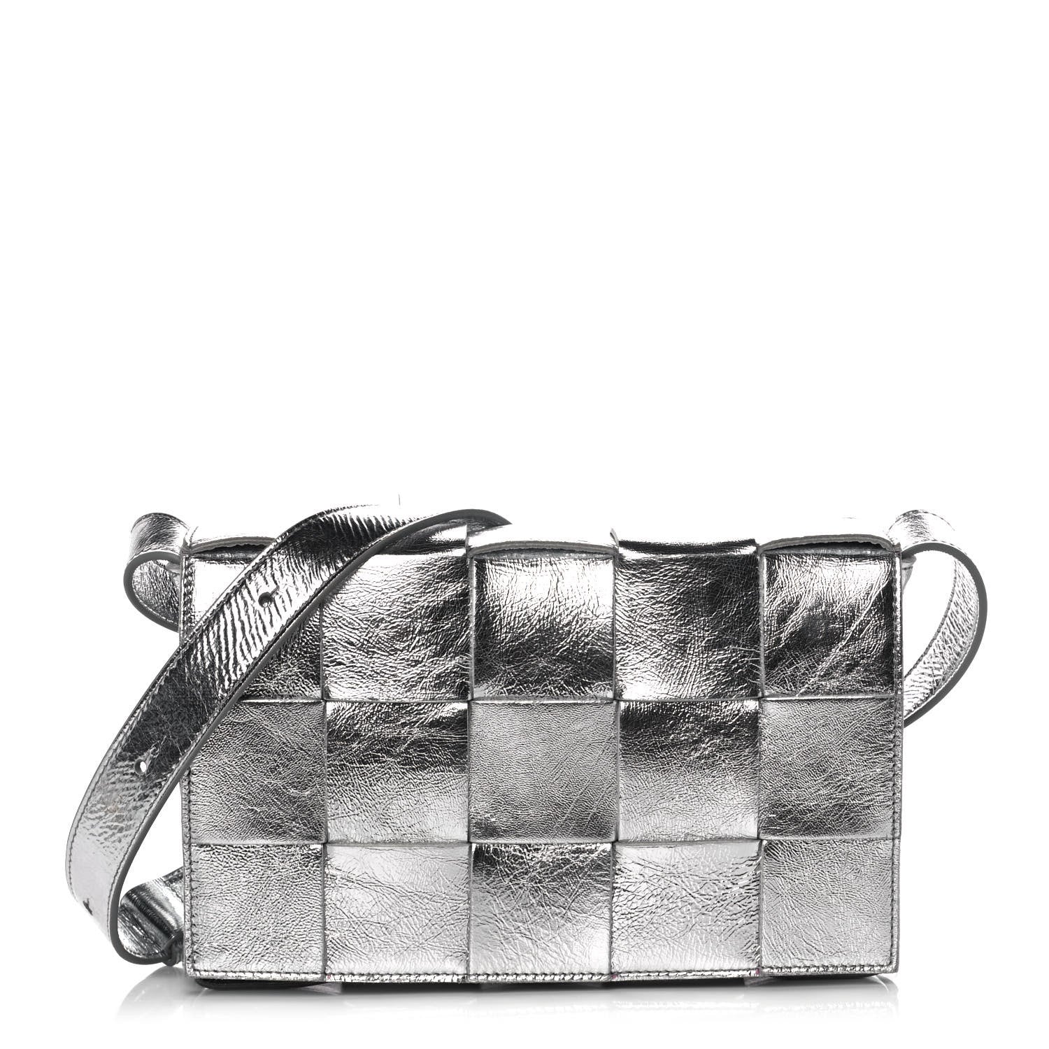 Bottega Veneta Metallic Lambskin Maxi Intrecciato Cassette Crossbody Bag Silver 1 of 13