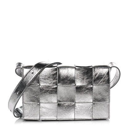 Bottega Veneta Metallic Lambskin Maxi Intrecciato Cassette Crossbody Bag Silver 1 of 13
