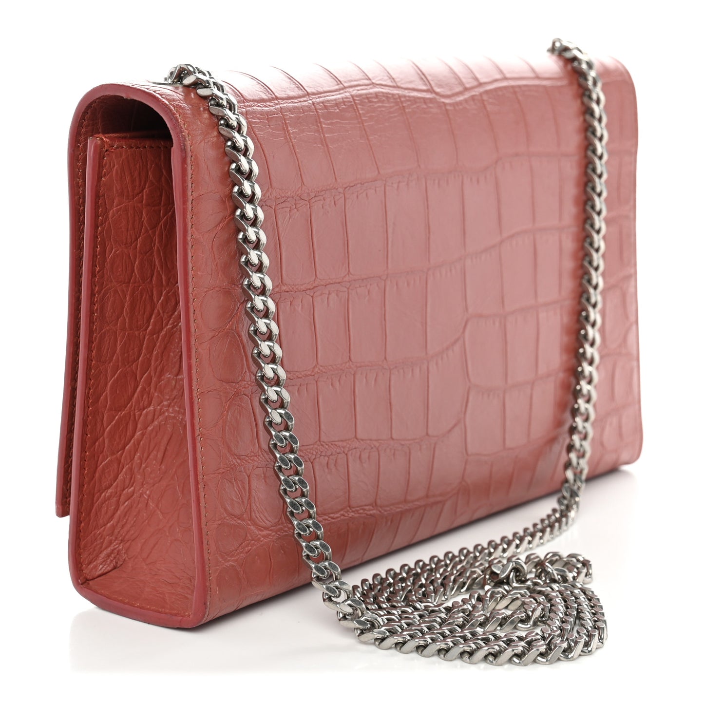 Calfskin Crocodile Embossed Medium Classic Monogram Kate Tassel Satchel Pink
