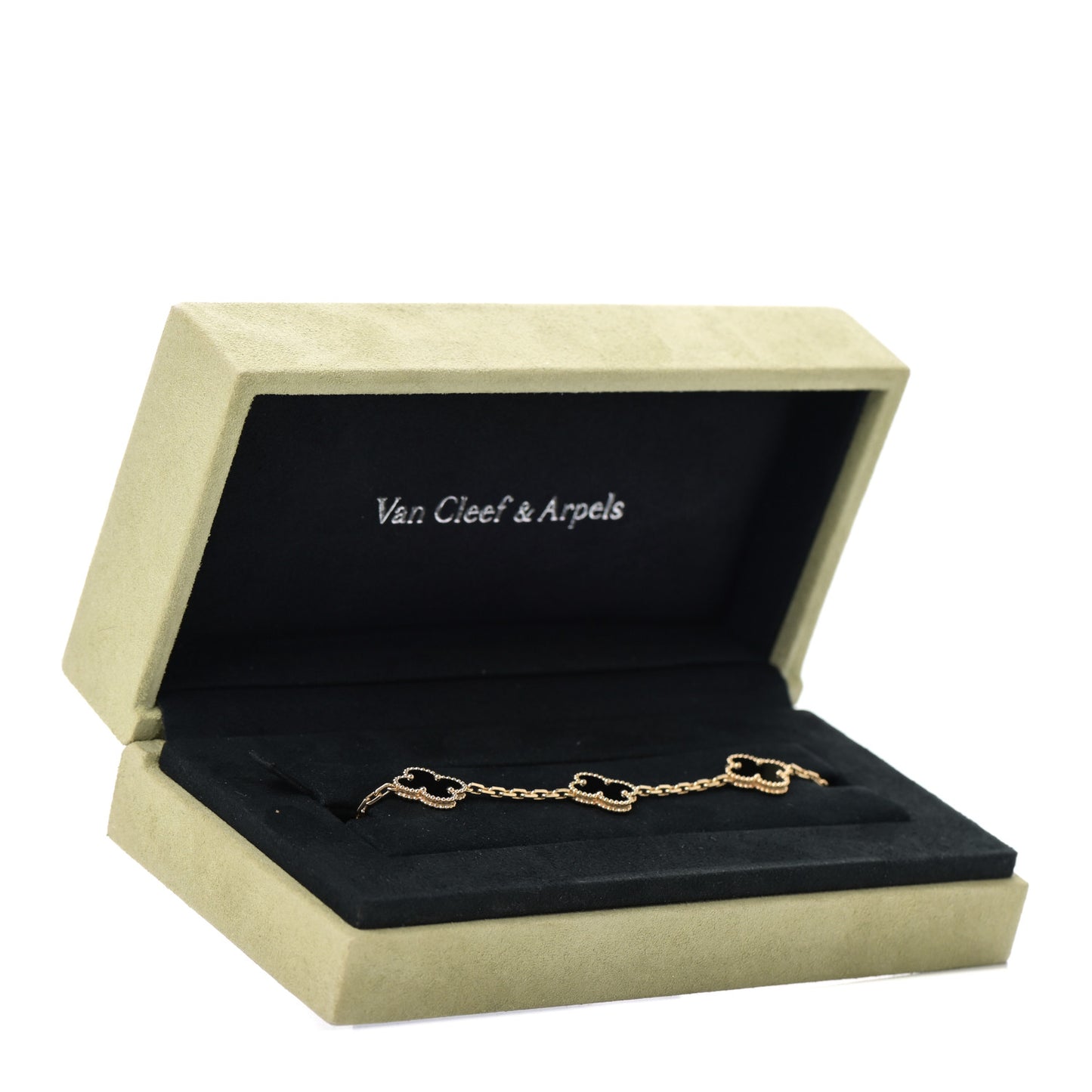 18K Yellow Gold Black Onyx 5 Motifs Vintage Alhambra Bracelet