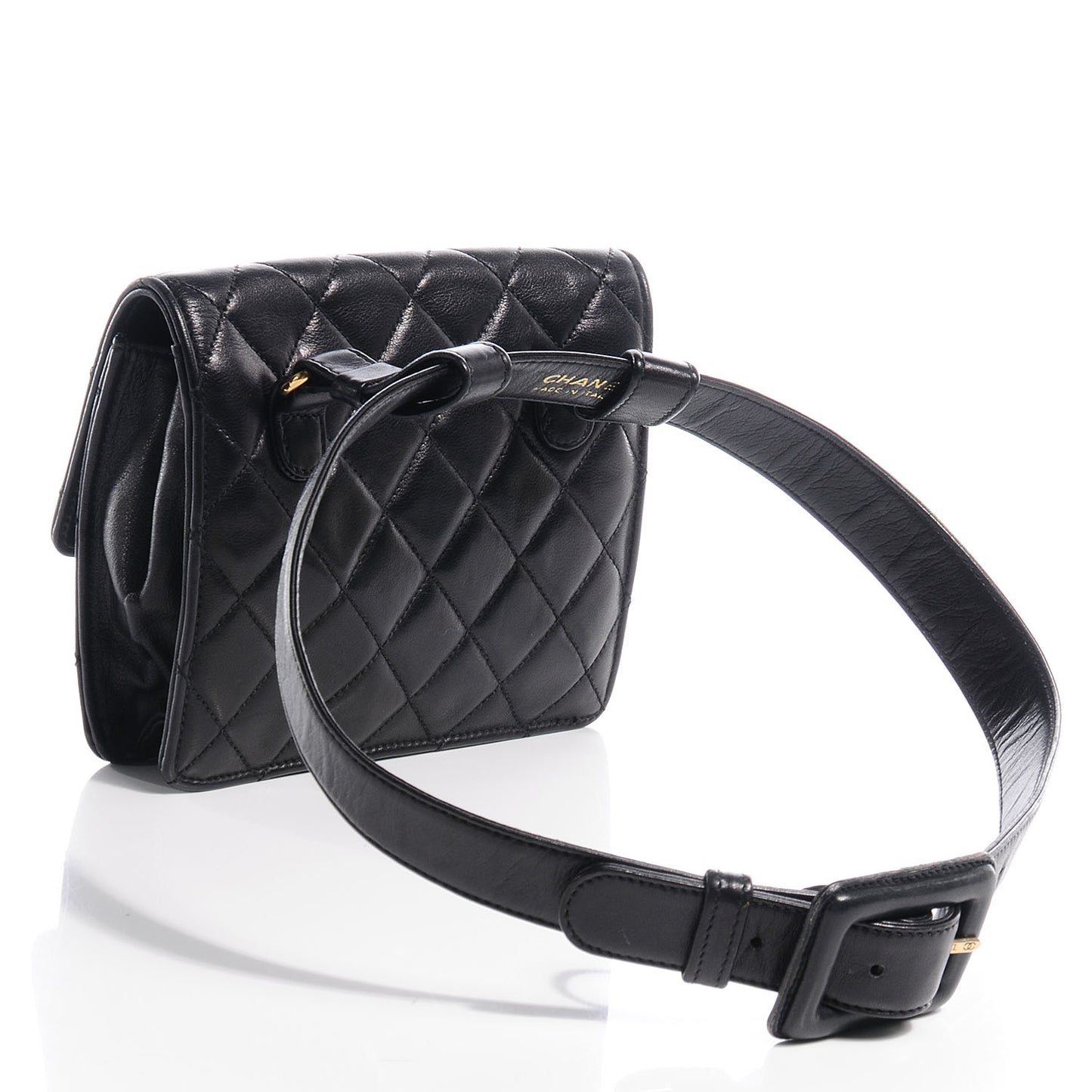 Lambskin Quilted Flap Belt Black