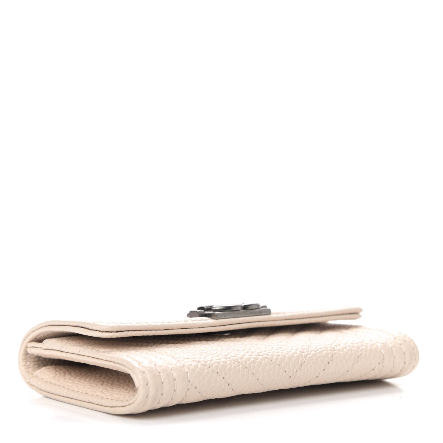 Caviar Chevron Quilted Boy Card Holder Light Beige