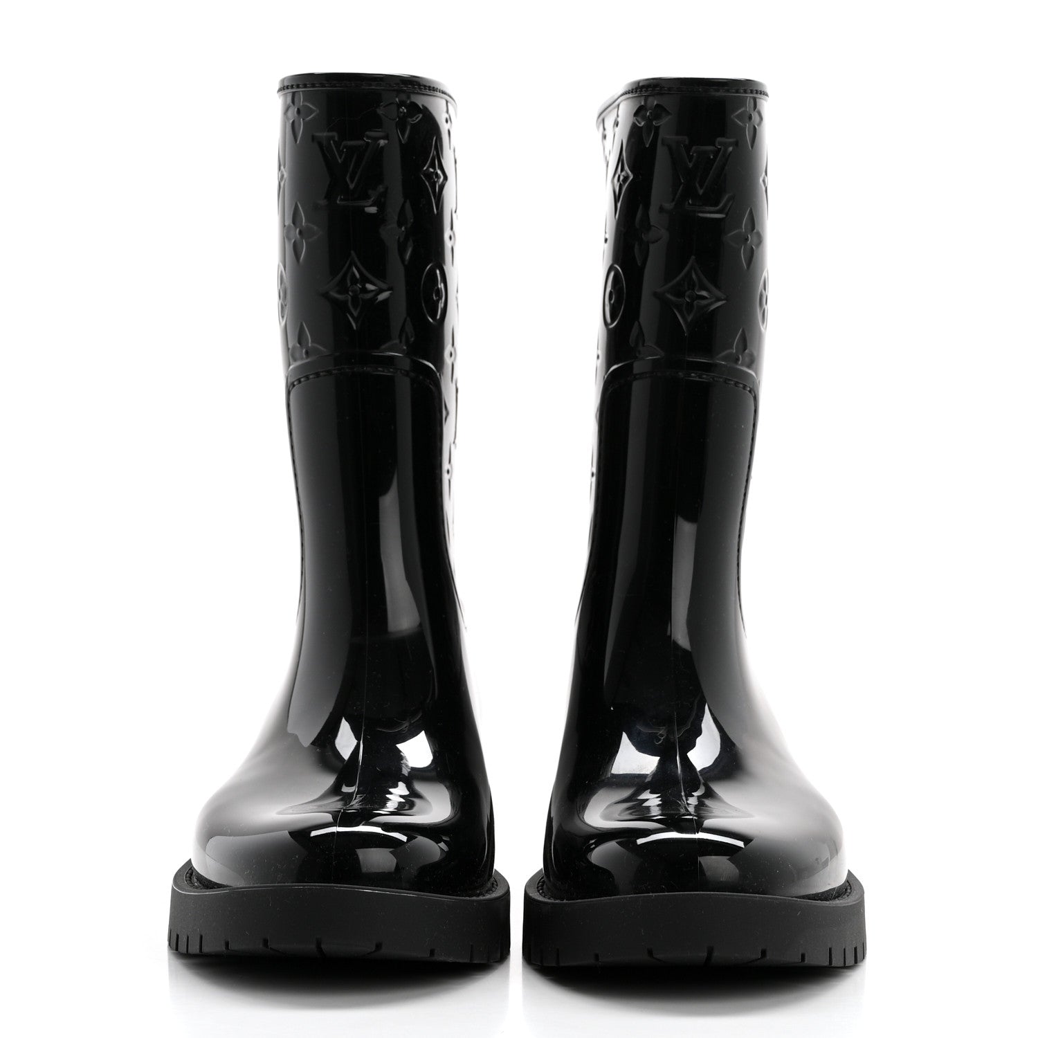 Louis Vuitton Rubber Embossed Monogram Drops Flat Half Boots 36 Black 2 of 7