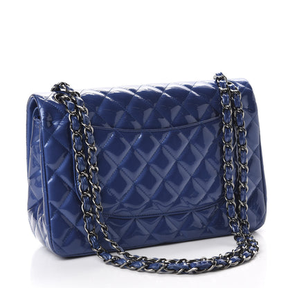 Chanel Patent Quilted Jumbo Double Flap Blue 3 of 13