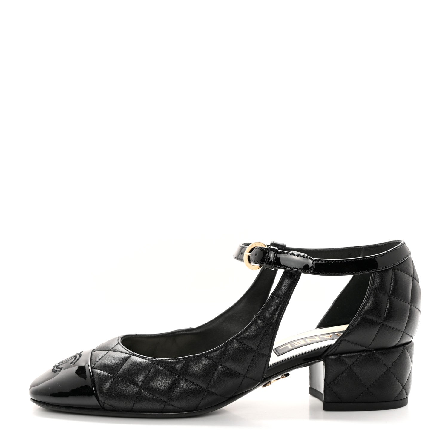 Chanel Lambskin Patent Quilted Cap Toe Mary Jane Flats 38 Black 1 of 11