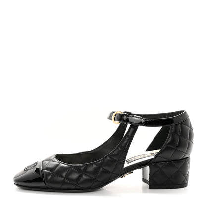 Chanel Lambskin Patent Quilted Cap Toe Mary Jane Flats 38 Black 1 of 11
