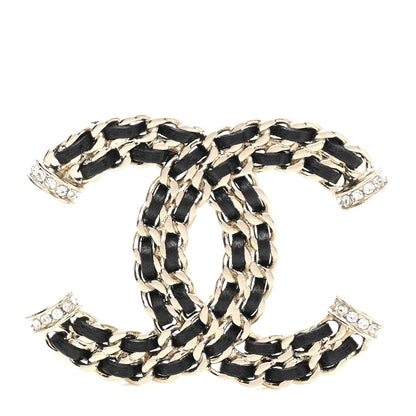 Chanel Lambskin Crystal CC Chain Brooch Black Gold 1 of 3