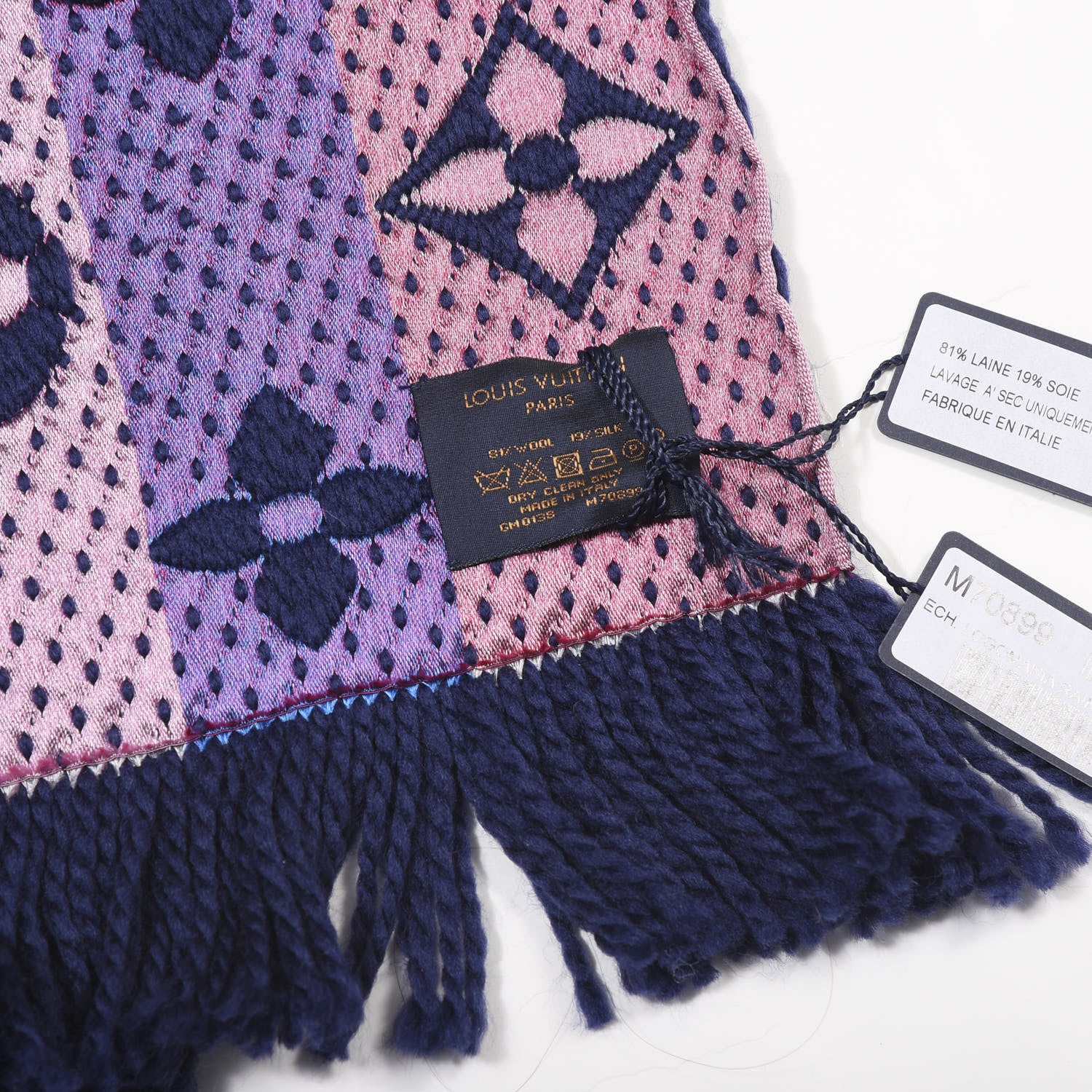 Louis Vuitton Wool Silk Rainbow Logomania Scarf Navy 3 of 3