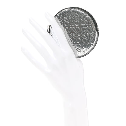 Loewe Metallic Calfskin Embossed Anagram Cookie Zip Coin Purse Silver 2 of 8