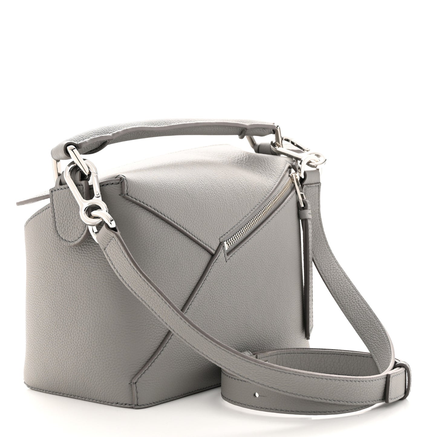 Calfskin Small Puzzle Edge Bag Pearl Grey