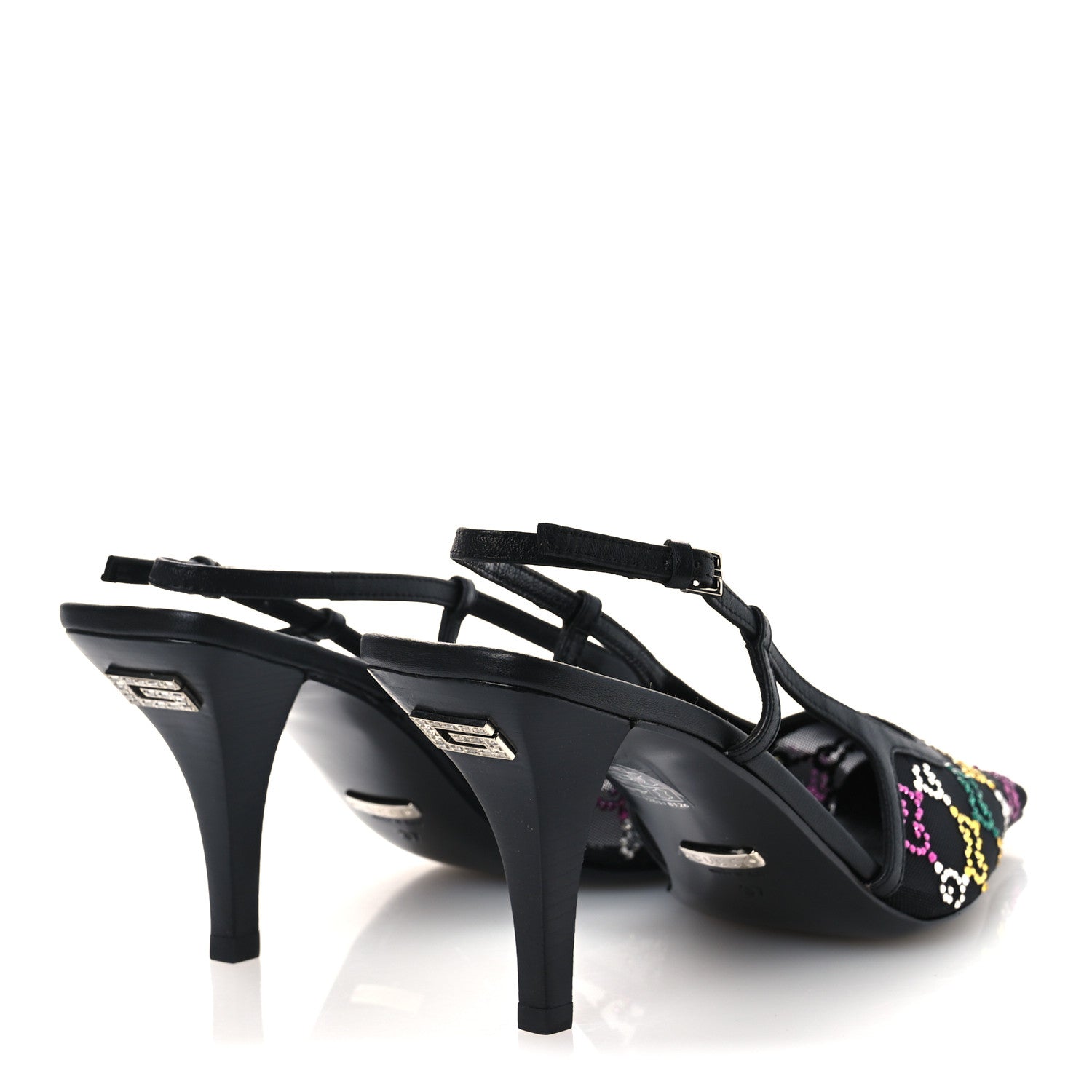 Gucci Tela Retino Nappa Charlotte Crystal GG Monogram Square G 75mm Slingback Pumps 37 Black 5 of 12