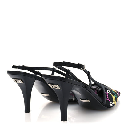 Gucci Tela Retino Nappa Charlotte Crystal GG Monogram Square G 75mm Slingback Pumps 37 Black 5 of 12