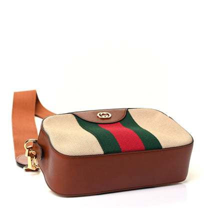 Gucci Vintage Canvas Web Shoulder Bag Sand Cuir 3 of 4