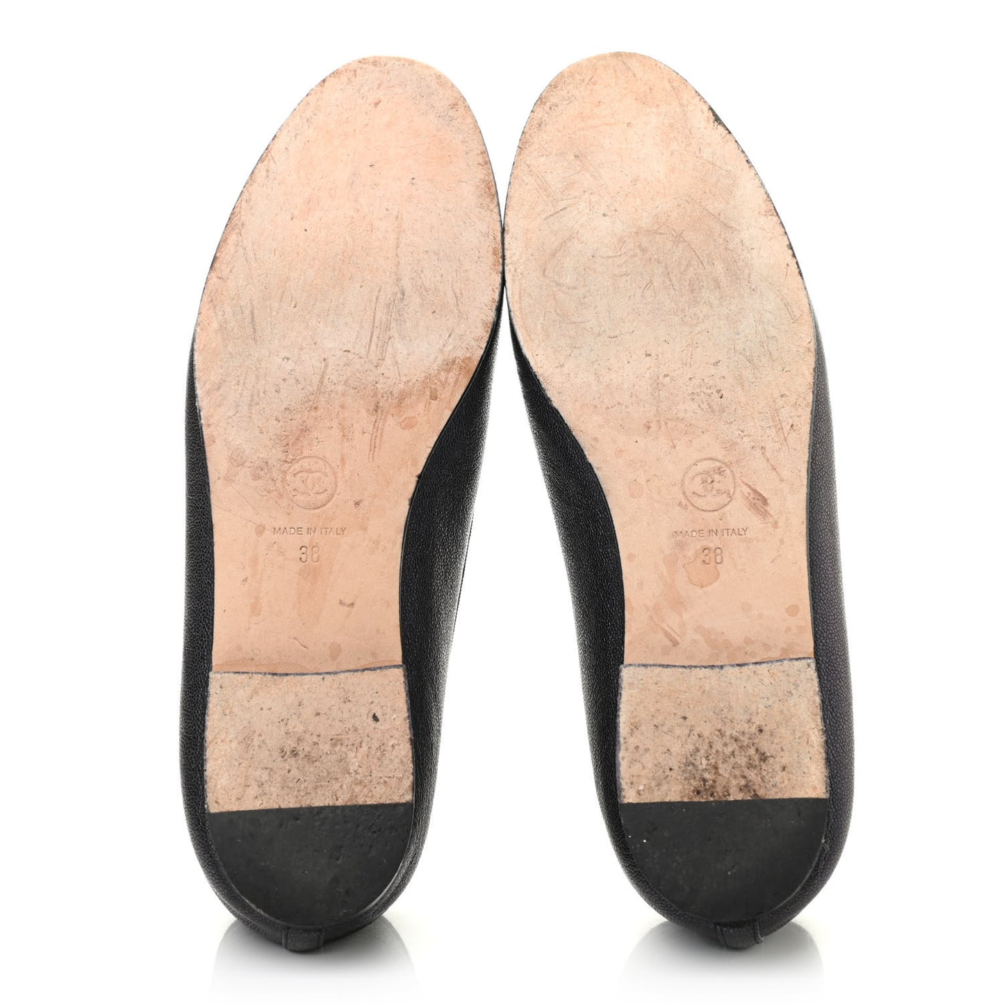 Iridescent Grained Calfskin Cap Toe Ballerina Flats 38 Black