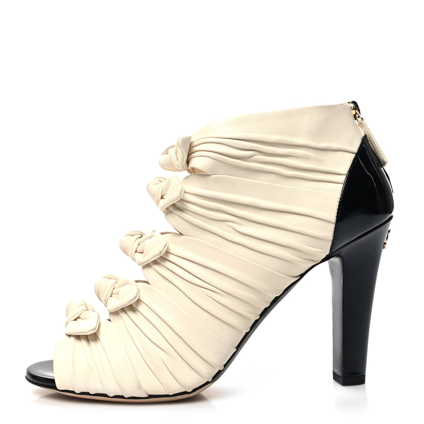 Lambskin Patent Bows Short Boots 40 Ivory Black