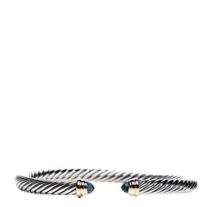 David Yurman Sterling Silver 14K Yellow Gold Blue Topaz 5mm Cable Classics Petite Color Bracelet 1 of 4