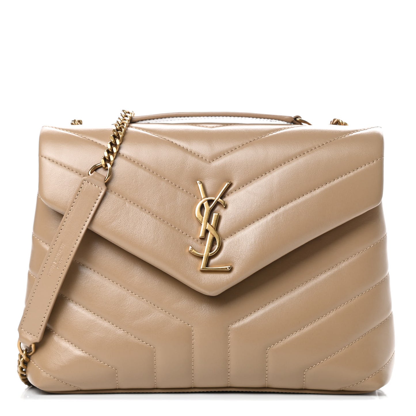 Calfskin Y Quilted Monogram Small Loulou Chain Satchel Dark Beige