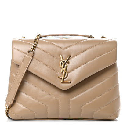 Saint Laurent Calfskin Y Quilted Monogram Small Loulou Chain Satchel Dark Beige 1 of 13