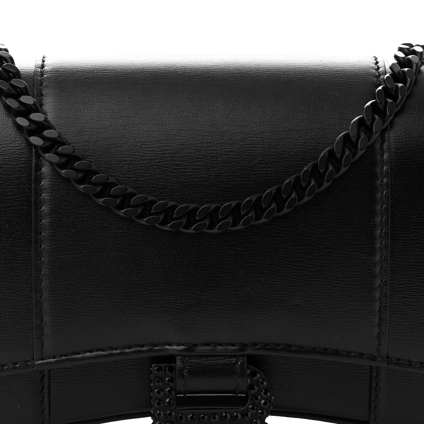 Calfskin Strass Monochrome Hourglass Chain Bag Black