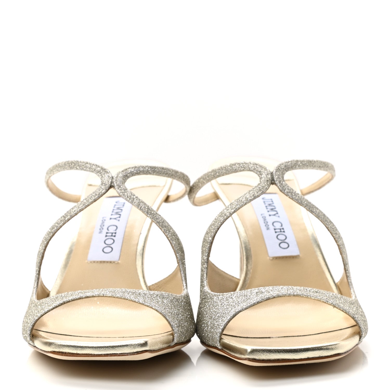 Jimmy Choo Dusty Glitter Anise 75 Sandals 38.5 Platinum Ice 2 of 8