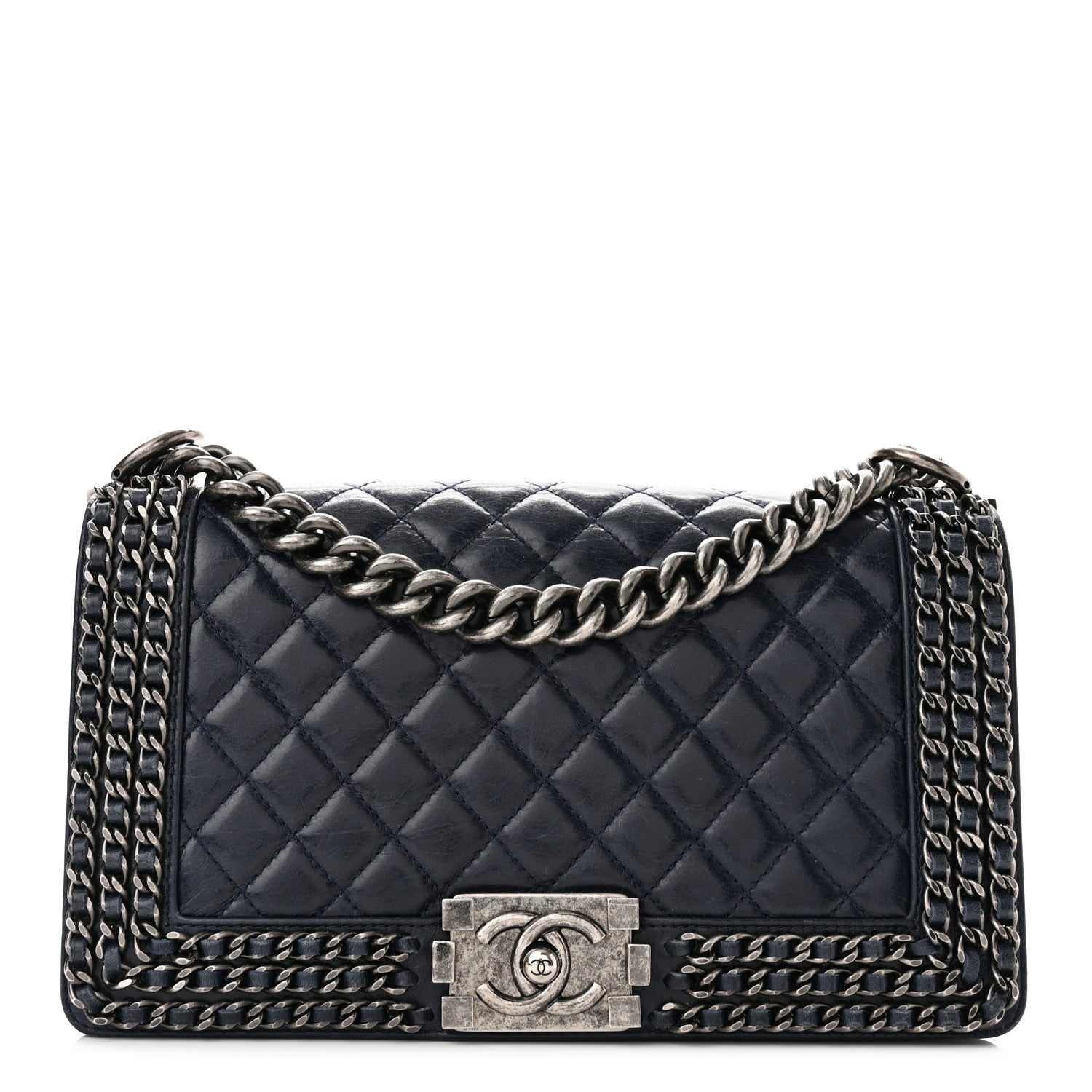Chanel Glazed Calfskin Quilted Medium Boy Chained Flap Blue 1 of 10