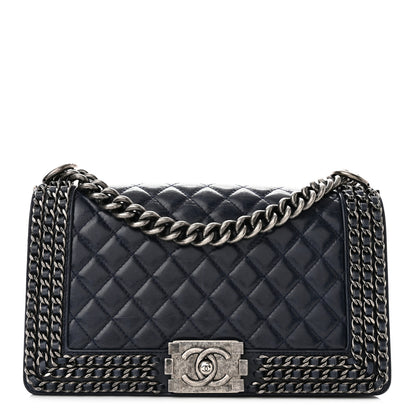 Chanel Glazed Calfskin Quilted Medium Boy Chained Flap Blue 1 of 10