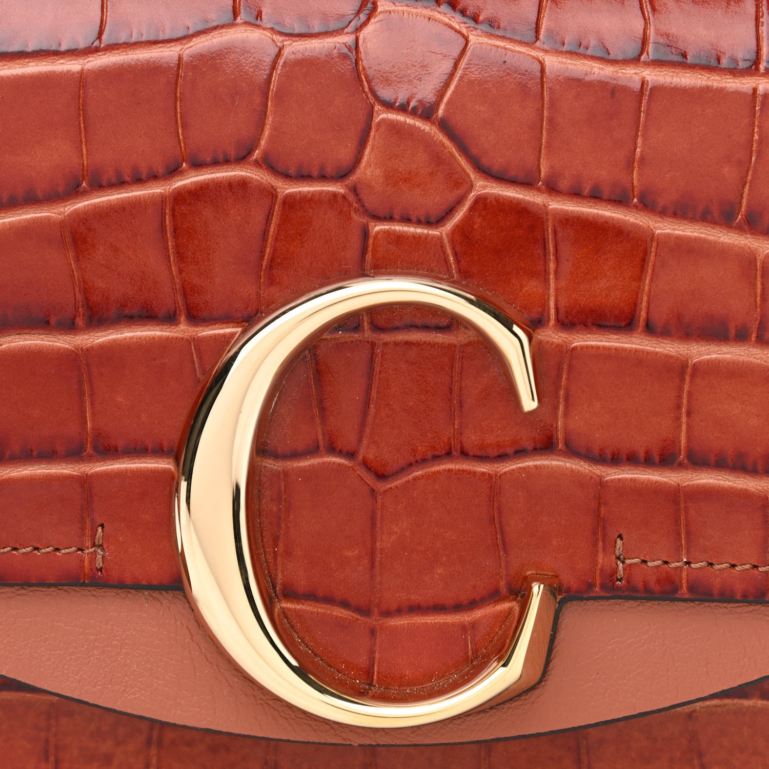Chloe Calfskin Crocodile Embossed Mini C Double Carry Chestnut Brown 8 of 12