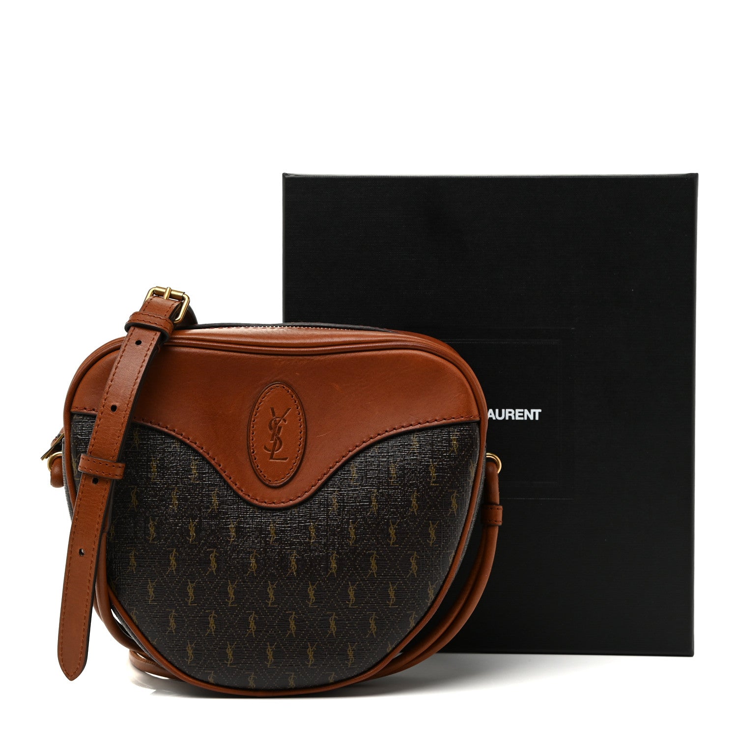 Saint Laurent Canvas Smooth Calfskin Le Monogramme Coeur Crossbody Chestnut 13 of 13