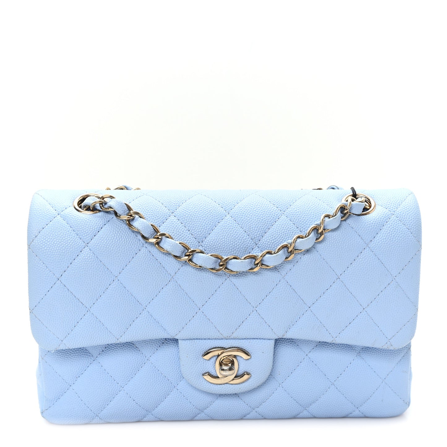 Caviar Quilted Small Double Flap Light Blue