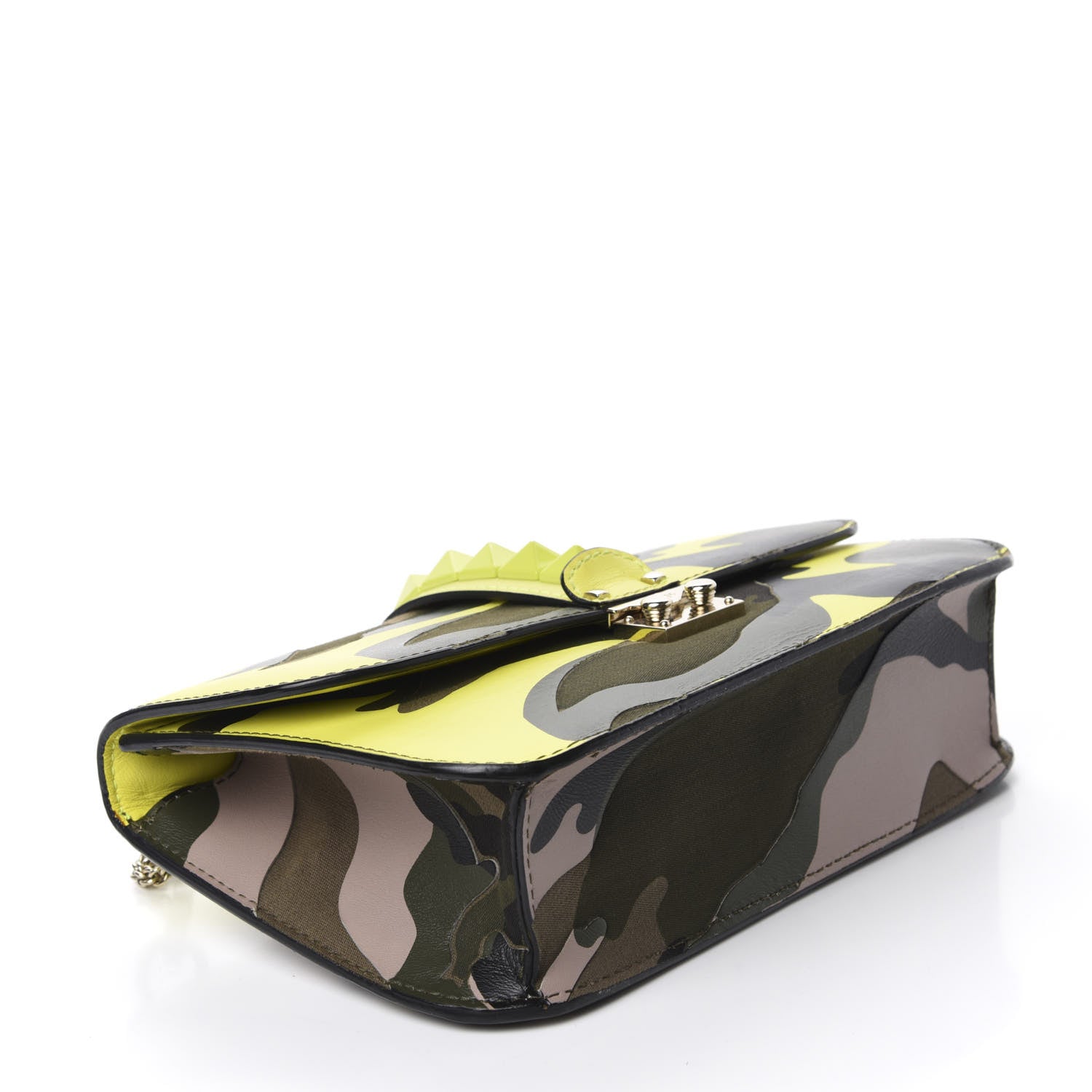 Valentino Garavani Nappa Canvas Camouflage Medium Glam Lock Rockstud Flap Fluo Yellow 4 of 14
