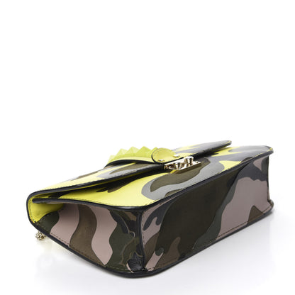 Valentino Garavani Nappa Canvas Camouflage Medium Glam Lock Rockstud Flap Fluo Yellow 4 of 14
