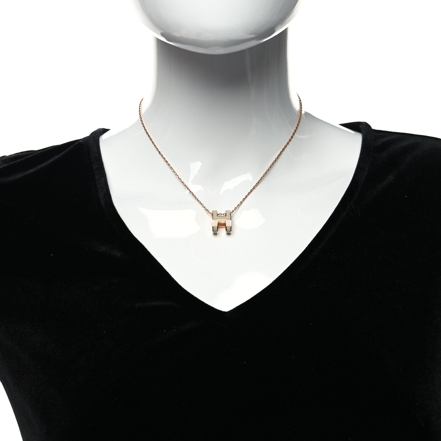 Hermes Lacquered Rose Gold Pop H Pendant Necklace Marron Glace 2 of 6