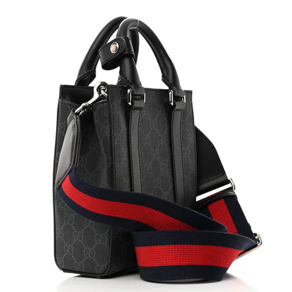 Gucci GG Supreme Monogram Appia Calfskin Web Mini Tote Bag Black 3 of 14