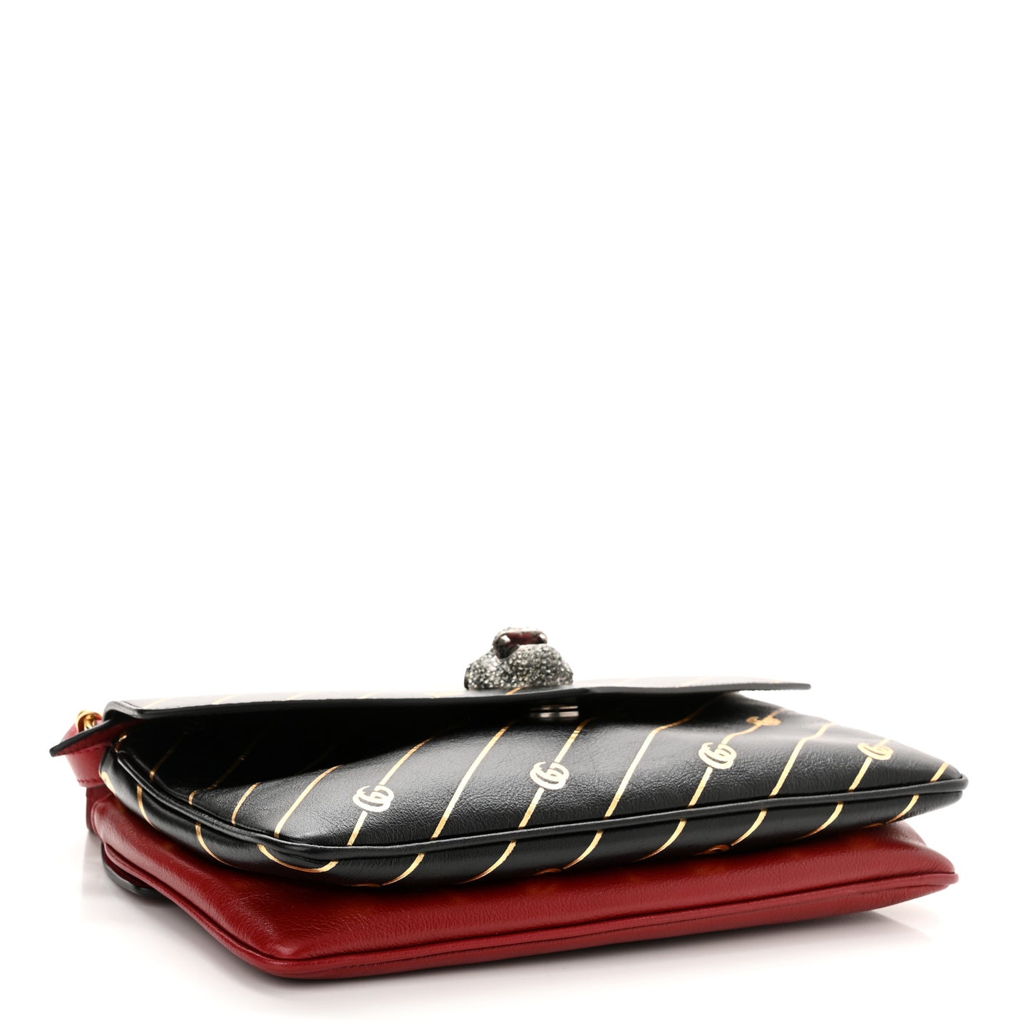 Calfskin Diagonal GG Medium Thiara Double Envelope Shoulder Bag Black Red
