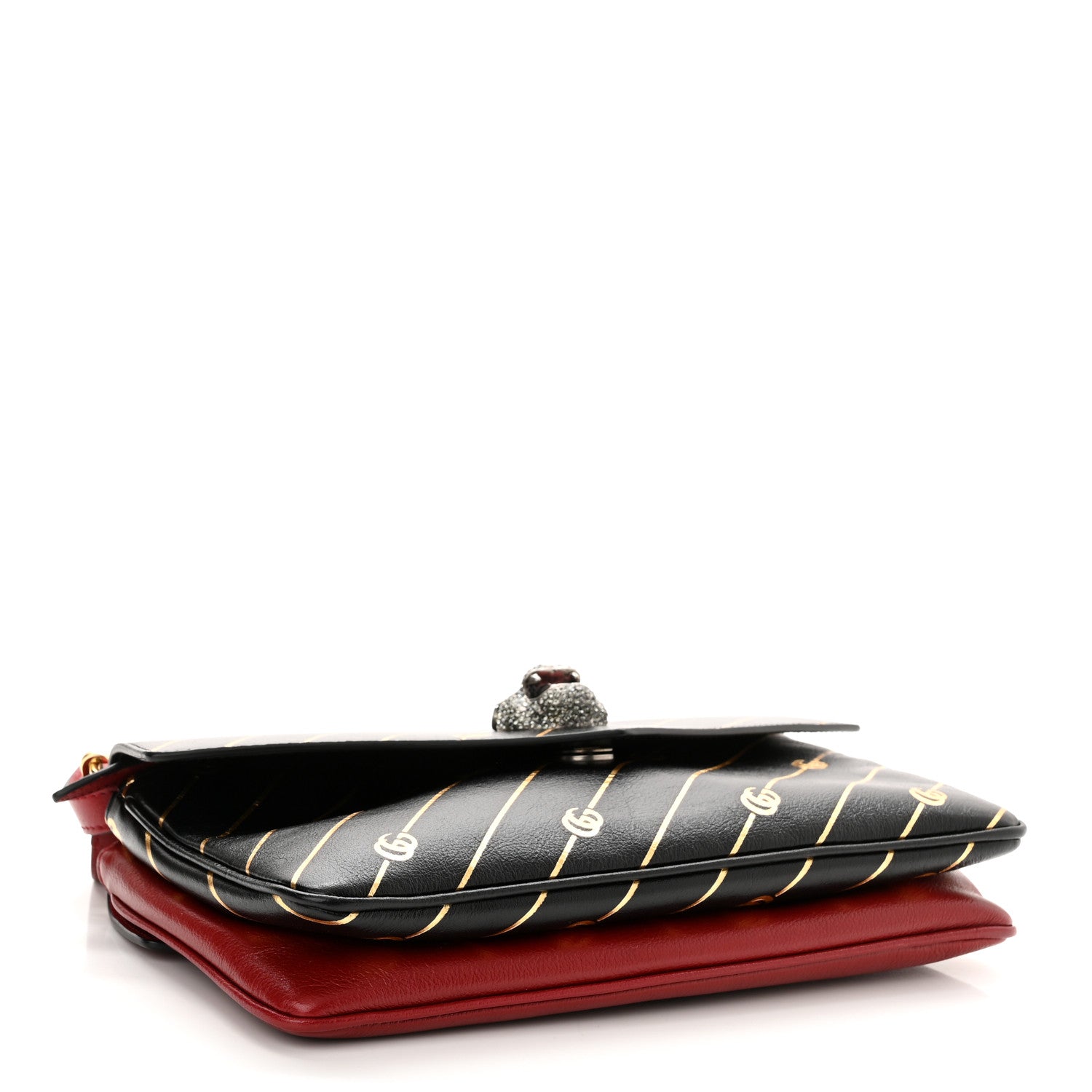 Gucci Calfskin Diagonal GG Medium Thiara Double Envelope Shoulder Bag Black Red 4 of 12