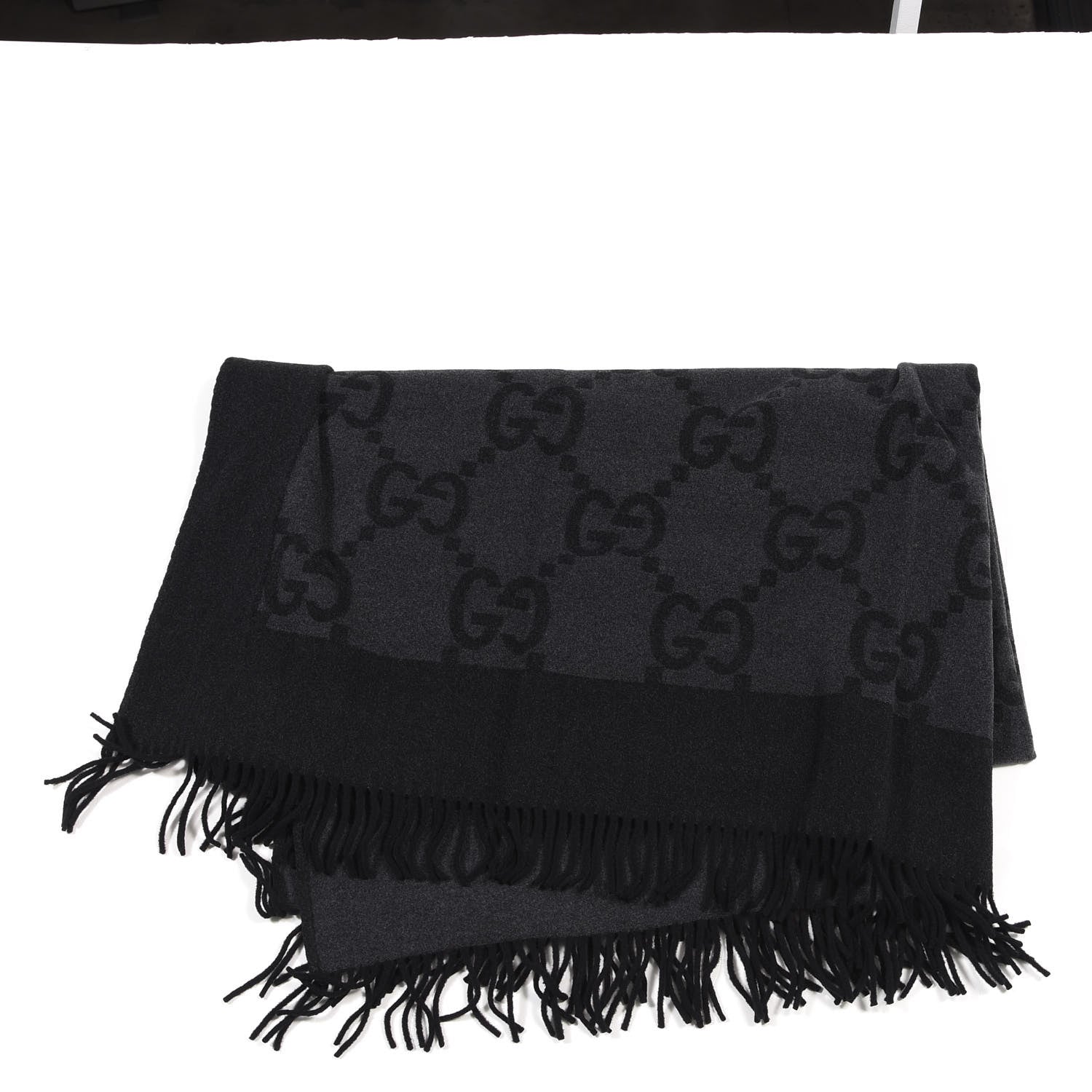 Gucci Wool Cashmere GG Monogram Blanket Grey Black 2 of 3