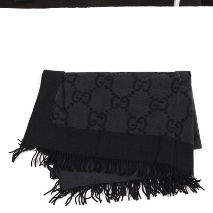 Gucci Wool Cashmere GG Monogram Blanket Grey Black 2 of 3