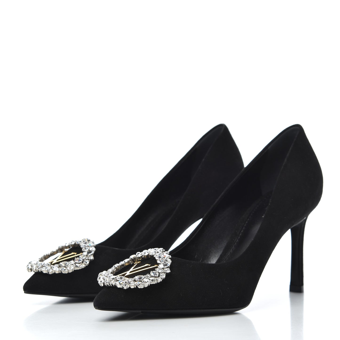 Suede Baby Goat Swarovski Crystal Madeleine Pumps 37 Black