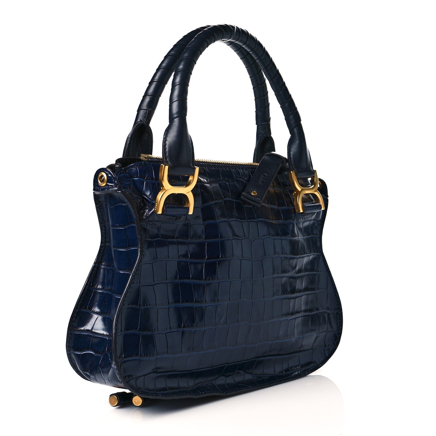 Chloe Calfskin Crocodile Embossed Small Marcie Satchel Full Blue 2 of 10