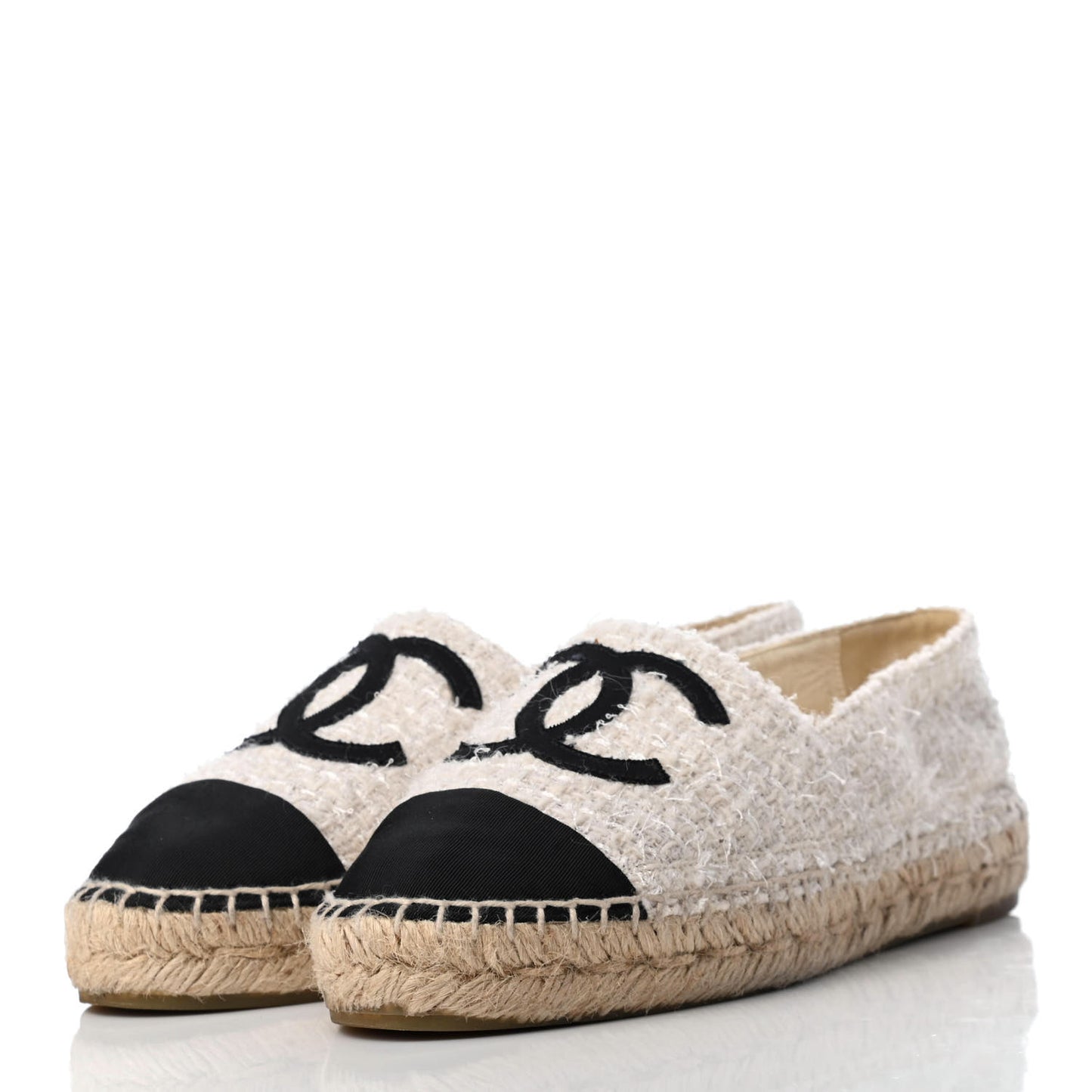 Tweed Grosgrain CC Espadrilles 35 Ivory Black