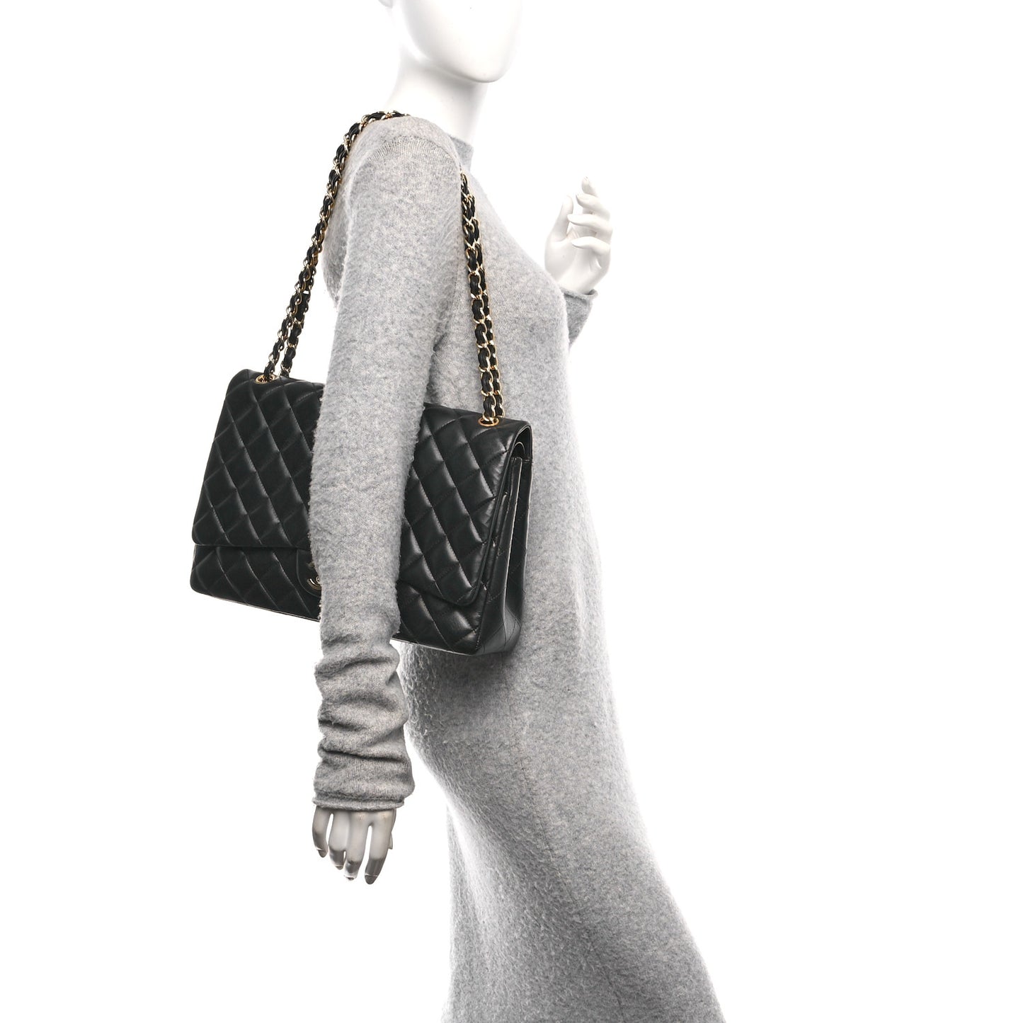 Lambskin Quilted Maxi Double Flap Black